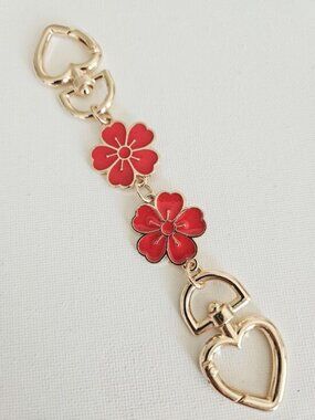 Handbag Purse Chain Handle Strap Crossbody Extender  - Silver Tone Heart/Red